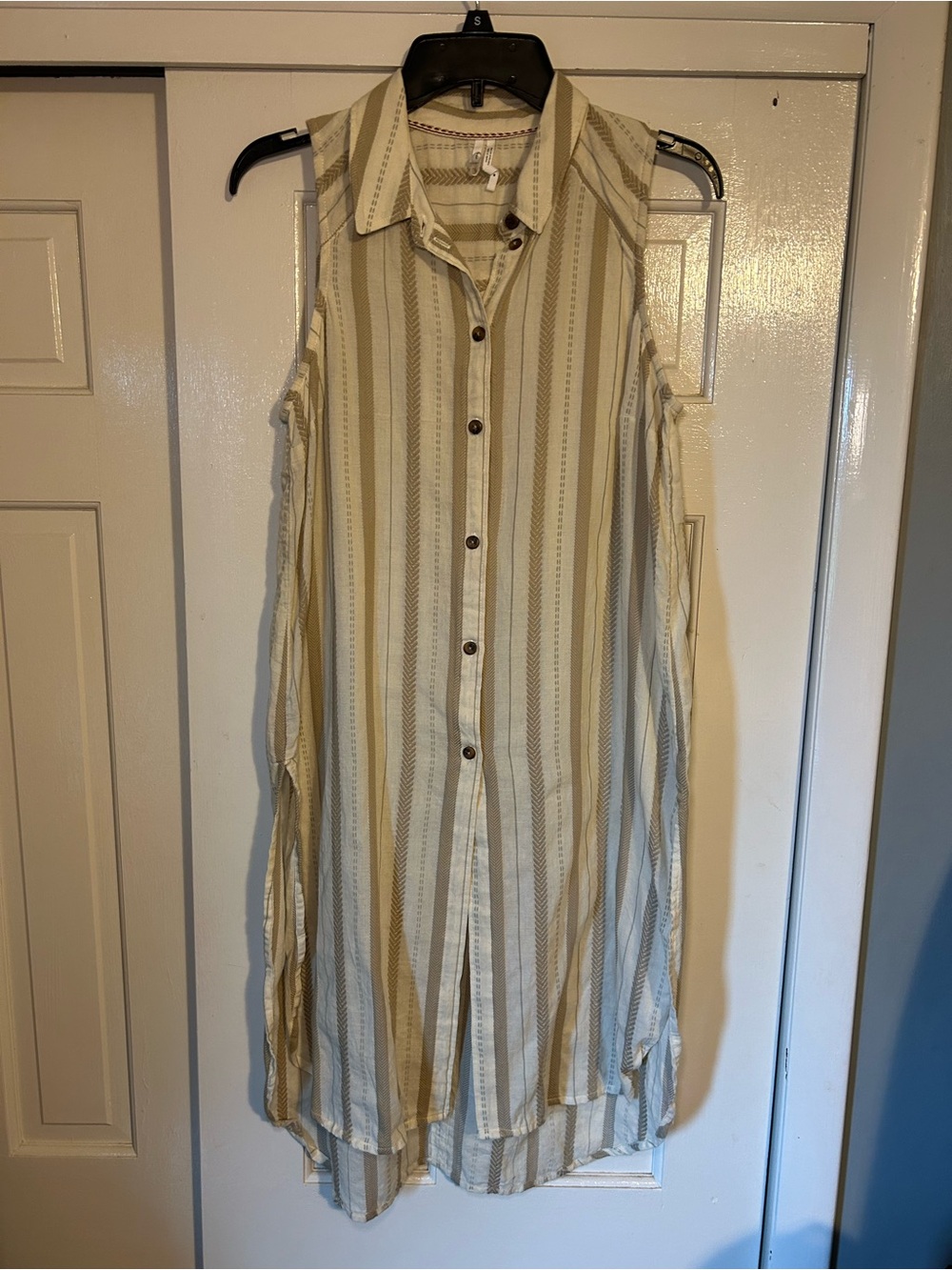 Anthropologie Long Sleeve Striped Shirt Dress in Beige and Cream
